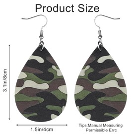 Camoflage Earrings For Women Leather Camo Dangle Army Green Earring Lightweight Faux Leather Teardrop Camouflage Earrings For Women Various Festivals Celebration Party Jewelry Outfits Accessories