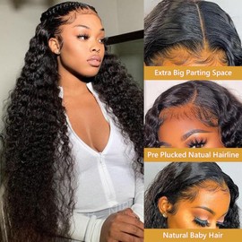 UWLK Deep Wave Lace Front Wigs Human Hair 13x6 HD Transparent Lace Front Wigs Human Hair 180% Density Deep Wave Frontal Wigs Human Hair Pre Plucked with Baby Hair Deep Curly Lace Front Wigs(24inch)