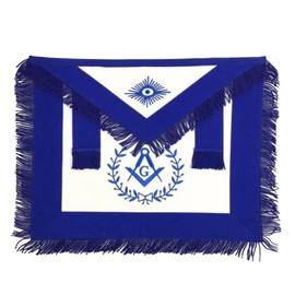 MASTER MASON BLUE LODGE Machine Embroidery APRON –NAVY BLUE with Wreath (Blue, French Lambskin)