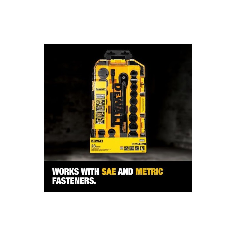 DEWALT Impact Socket Set with Ratchet, Metric/SAE, 1/2" Drive, 23-Piece