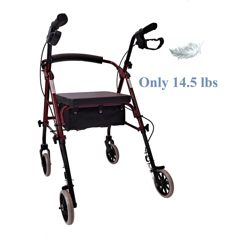 Tuffcare Freedom Lightweight Folding Aluminum Rollator Walker with 6-inch Wheels,