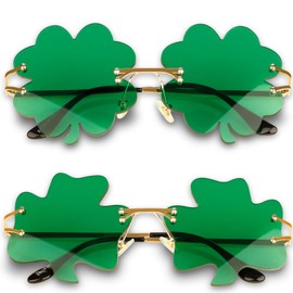 2pcs St. Patrick’s Day Glasses Shamrock Sunglasses Irish Glasses Green Four Leaf Clover Leprechaun Costume Party Glasses