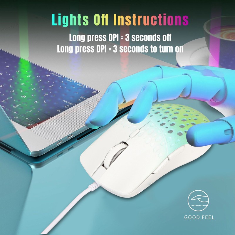 Wired Gaming Mouse with 7 RGB 3600DPI Lightweight Ergonomics Breathable