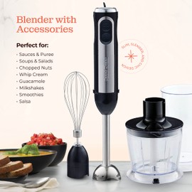 Multi-Use Immersion Blender Set, Hand Blender with Powerful Copper Motor 800W, High Speed, Turbo Mode, 3-in-1 Handheld Blender Stick Stainless Steel Blades, Whisk, Beaker, Measuring Marks, and Chopper