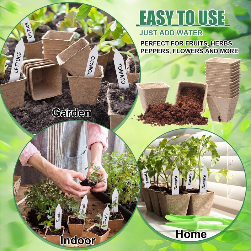 RimCereal 500 Sets Seed Starter Plant Pot Kit, 2.36" Square