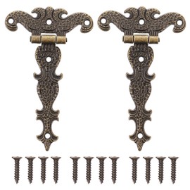 VILLCASE Pack of 2 Retro Bronze Decorative Hinges Made of Zinc Alloy T-Strap Vintage Car Hinges in Antique Country House Style Door Hinges Suitable for Gate Cupboard Cabinet