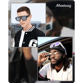 Meeloog Polarized Fit Over Glasses Sunglasses for Men Women, Aviator Sun Glasses Rectangle Wrap Around Shades MST0081, P1 White Frame/Blue Gradient Purple Mirrored Lens, Medium