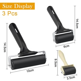 DECARETA Rubber Roller Brayer Rollers,3 Pcs Ink Roller Glue Roller with 3 Size,Paint Brush Ink Applicator Art Craft Oil Painting Tool for Printmaking,DIY Art Craft（3.5CM/6CM/10CM)