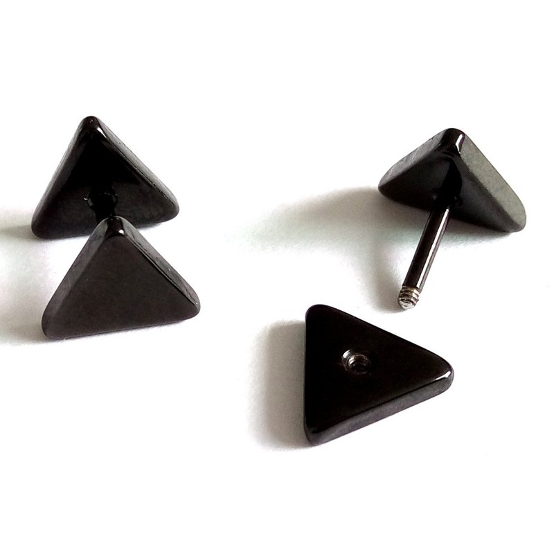 10MM Unisex Stainless Steel Black Triangle Screw Stud Earrings for