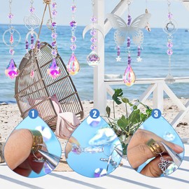 Asoway Suncatcher Crystal Window Craft Set, Sun Catcher Crystal Silver Garden Wind Chime DIY 360+ Pieces, with Purple Stone, Butterfly, Crystal Pendant Crystal Ball Prism Hanging Decoration