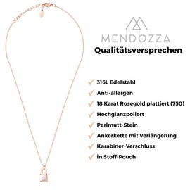 MENDOZZA Lock Necklace Women's Necklace Mother of Pearl Stainless Steel Jewellery Padlock Pendant 45 cm, Stainless Steel