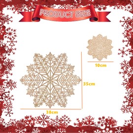 Norhogo 6 pcs Gold SnowFlake Placemats and 6 pcs Coaster Sets, Festival Table Decorations for Christmas, Wedding, Dinner Parties, Restaurant, Hotel (38cm)