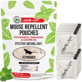 Mighty Mint Rodent Repellent Pouches – Peppermint, Castor Oil & Cinnamon Formula – Natural Indoor Mouse Deterrent – Plant-Based, Long-Lasting Protection – 12 Count