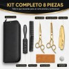 Tijeras Doradas De Barberia Y Kit 8 Pzas Cortar Cabello