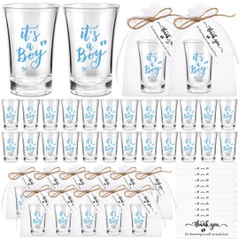 Pickmesh 100 Sets Baby Shower Favors Baby Boy Girl Theme Party Gift Include 1.2 oz Short Glasses Acrylic Clear Shot Glasses Thank You Tag Organza Bag Twine Baby Shower Party Favor Gender Reveal(Boy)