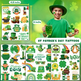 CAVALATAT 50 PCS St Patrick's Day Tattoos Stickers for Kids, St Patricks Day Decorations Accessories, Irish Shamrock Tattoo Stickers for Party Favors Supplies