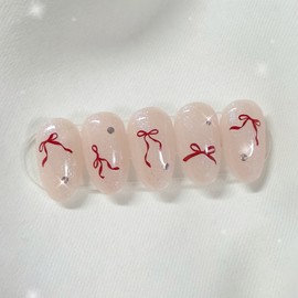 [Handmade Nail Tips] Ribbon Point Nail Tips - Coffin Egg / [수제네일팁] 리본포인트 네일팁 - 코핀에그