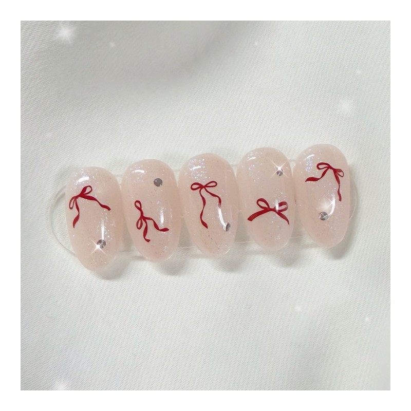 [Handmade Nail Tips] Ribbon Point Nail Tips - Coffin Egg