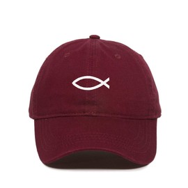 Tech Design Jesus Fish Dad Baseball Cap Embroidered Cotton Adjustable Dad Hat Burgundy