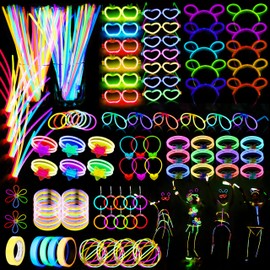 Glow in the Dark Party Supplies for Kids Adults birthdays,Light Up Party Favors with，200 Glow Sticks Bulk，DIY Glow Necklaces Glasses Bracelets Headband, Reflective Tape，Neon Party Supplies accessories