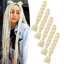Dcbaboo Blonde Hair Extensions for Braiding Jumbo Braiding Hair Extension 5packs 24inch Synthetic Hair Kanekalon Ombre Braids Extensions Hair Afro Crochet Twist Box Braids 500g, Bleach Blonde