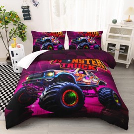 Ntlfup Monster Truck Comforter Set Queen Size, Racing Sport Bedding for Boys Teens Adults, Colorful Painting Monster Truck Bedding Room Decor