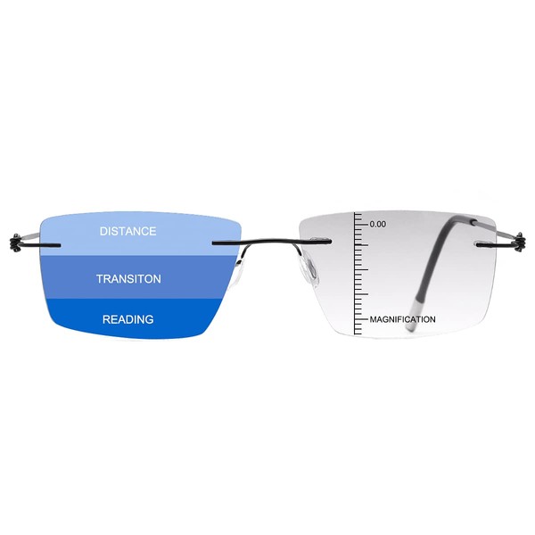 LJIMI Progressive Multifocal Reading Sunglasses for Men Women Trifocal Sun Readers Blue Light Blocking Glasses 3 Powers in 1 Rimless Eyeglasses Presbyopic Eyewear UV Protection Anti Blue Shades-3.0