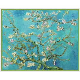 Orenco Originals Almond Branches on Teal Blue Background Vincent Van Gogh Counted Cross Stitch Pattern