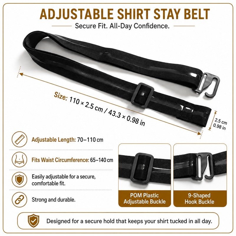 Adjustable Shirt Stay Belt for Men & Women, Non-Slip Elastic