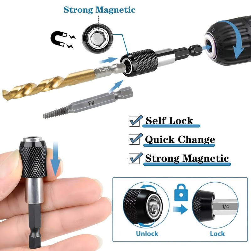 Saipor 11 Pieces Stripped Screw Extractor Set, Reverse Drill Bit