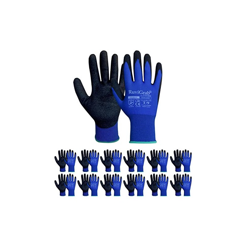 Ruvigrab Ecosandy/9/12 Pair Unisex Adult Work Glove, Blue/Black, Size 9-12