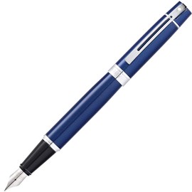 Sheaffer 300 Glossy Blue Lacquer Chrome Fountain Pen with Stainless Steel Nib Medium in Luxury Gift Box