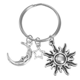 NUOBESTY Sun Moon Star Keychain Stainless Steel Key Ring Purse Handbag Backpack Charm Car Ring Keyring Key Holder Jewelry