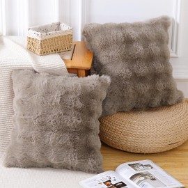 Madizz Set of 2 Soft Plush Short Wool Velvet Decorative Cushion Covers Luxury Style Cushion Cover for Sofa for Bedroom Taupe 50 x 50 cm