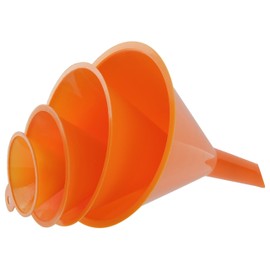 4-Piece All Purpose Wide-Mouth Bright Orange Plastic Funnel Set for Quick and Clean Transferring Liquids, Dry Goods, Between Pitchers, Bottles, Cans and Containers