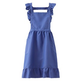 Kitchen Apron with Shoulder straps Waterdrop Resistant Cotton Apron for Women with Pockets Cooking Apron Mother's Gift (blue)