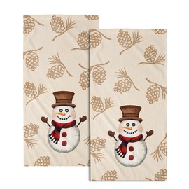 Set de toallas de mano de muñeco de nieve de invierno con piña de pino de Phthalorum, 2 piezas, suaves y absorbentes, toallas de té en crema y marrón con diseño de piña de pino, perfectas para Navidad
