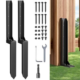Fence Post Repair Kit，Heavy Duty Steel Fence Post Anchor Ground Spike ，Quick Fix Broken/Leaning Wood Posts with，and Fixed Fence Posts(Separation 16.9+17.9",2 pcs)