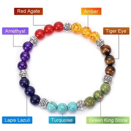 Natural Gemstone, 7 Chakra Beads Bracelet 8mm, Lucky Stone Yoga Beads Reiki Healing Crystals Beaded Stone, Elastic Bracelets.