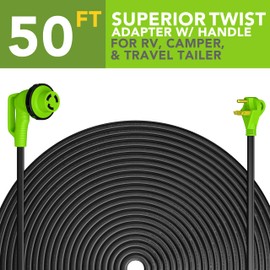 Leisure Cords 90 Degree 50FT Power Extension Cord with 30 AMP Male Standard / 30 AMP Female 90 Degree Locking Adapter (50FT)