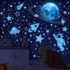 531Pcs Glow in The Dark Stars for Ceiling,Outer Space Planet Wall Stickers Galaxy Universe Wall Decal Solar System Rockets Alien Wall Decor for Kids Boys Girls Bedroom Nursery Playroom Decor-Blue