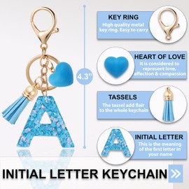 ANHBKAR Alphabet Initial Letter Keychain Cute Heart Resin - Letter Keychain for Backpack Charms - Initial Keychains for Women, Girls (A, LIGHT BLUE)