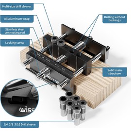 WISSTTE self centering dowel jig Plus 6 inch Widen Wood Dowel Jig,doweling jig self centering kit With 6 Drill Guide Bushings,dowling jig for woodworking