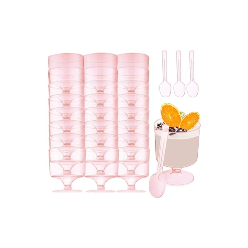 Mistari 50 Pack Clear Plastic Dessert Cups with Spoons, Mini