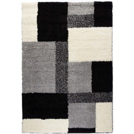 ruglots Modern Shag Geometric 5x7 ( 5' x 7'2'' ) Area Rug Cubes Black & Cream Plush Shag Blocks & Squares Plush Shag Easy Care Thick Soft Plush Living Room