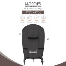 ULTCOVER Outdoor Waterproof Charcoal Kamado Joe Grill Cover for 22-24 inch Char-Griller Char-Broil and Other Round Smokers Size Up to 36” Dia x 45” H, Black