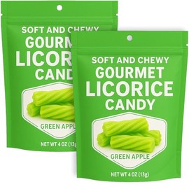 Licorice Candy | Delicious Soft & Chewy Twist Candy - Vegan & Kosher | For Party Bag, Office Snack, Holiday Gift, Birthday Present 2 Bags (4.0 oz), Green Apple Flavored Bites