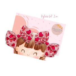 Pink Hearts Valentine's Day hair Bows, Toddler hair accessories, Cute baby girl Bows, hair clips or headbands, Made in USA (Pigtails set 3 in)