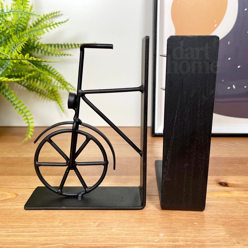 Bicycle Bookends Black Metal Vehicle Cycling Bike Riding Book Shelf