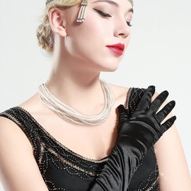 Flyonce 10 Layered Pearl Necklace for Women, Multi Strand Cream Simulated Pearl Bib Choker Collar Necklaces Costume Jewerly Statement Vintage 1920s Art Deco Gatsby Flapper Accessories Cosplay Party